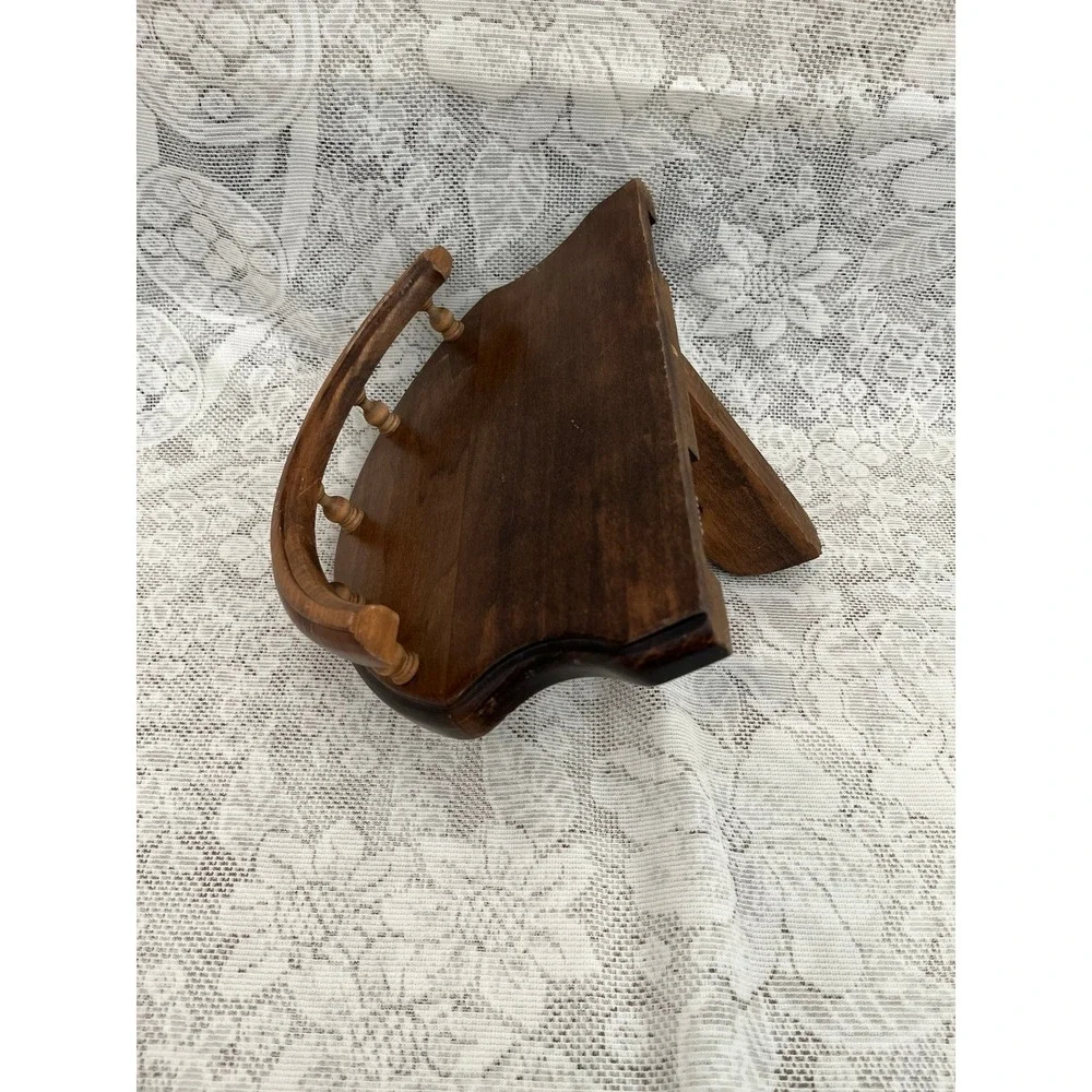 Vintage curio shelf, spindle shelf, small shelf, half circle, dark walnut wood